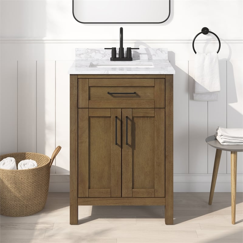 Tahoe 24 in. Bathroom Vanity in Almond Latte with White Countertop