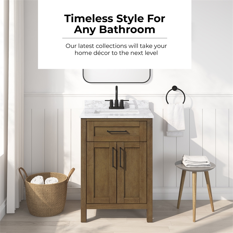 Tahoe 24 in. Bathroom Vanity in Almond Latte with White Countertop