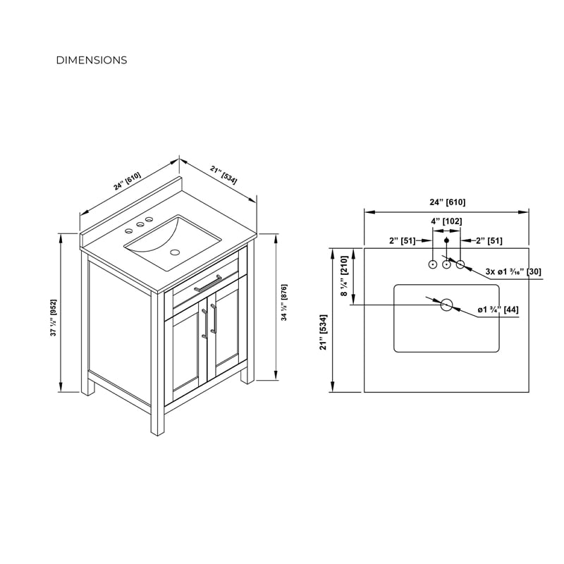 Tahoe 24 in. Bathroom Vanity in Almond Latte with White Countertop