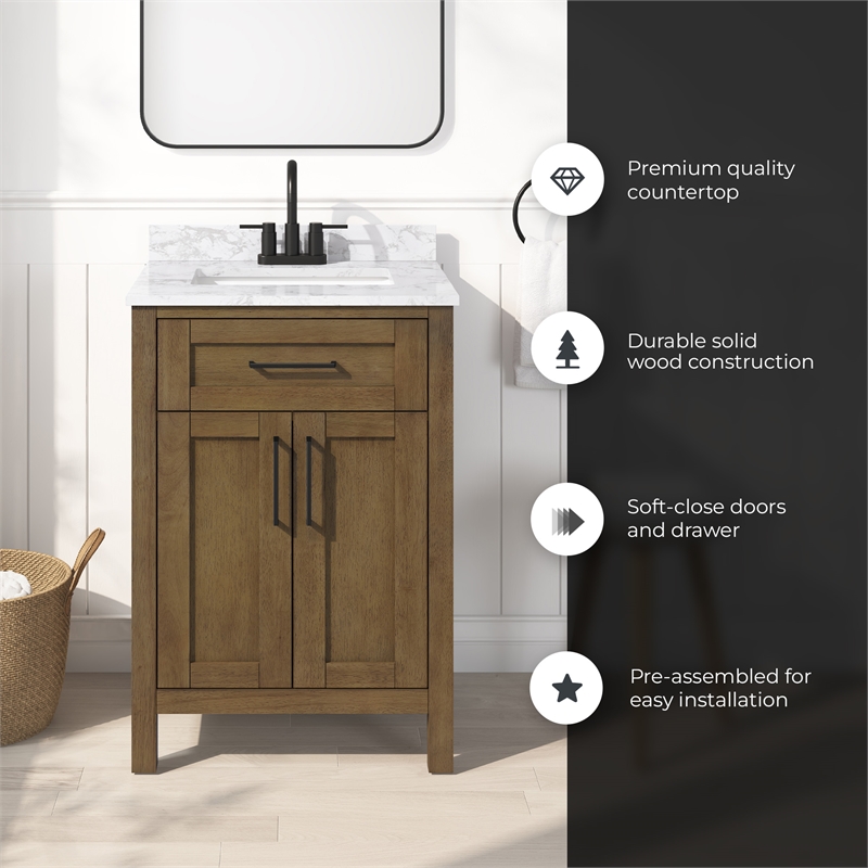 Tahoe 24 in. Bathroom Vanity in Almond Latte with White Countertop