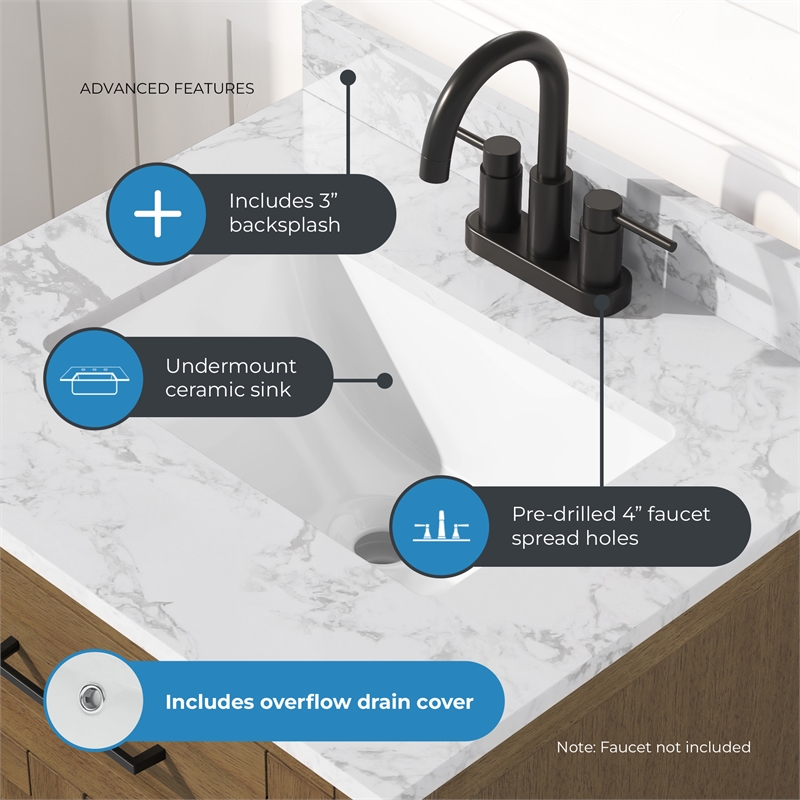Tahoe 24 in. Bathroom Vanity in Almond Latte with White Countertop