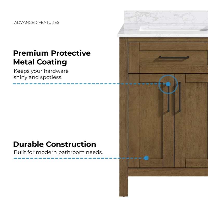 Tahoe 24 in. Bathroom Vanity in Almond Latte with White Countertop