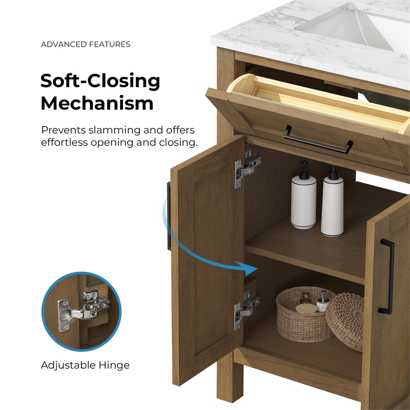Tahoe 24 in. Bathroom Vanity in Almond Latte with White Countertop