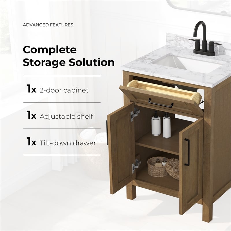 Tahoe 24 in. Bathroom Vanity in Almond Latte with White Countertop