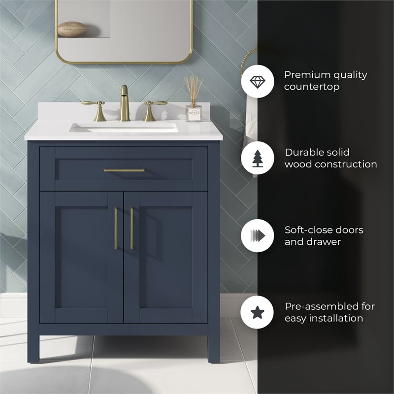 Tahoe 30 in. Bathroom Vanity in Midnight Blue with White Countertop