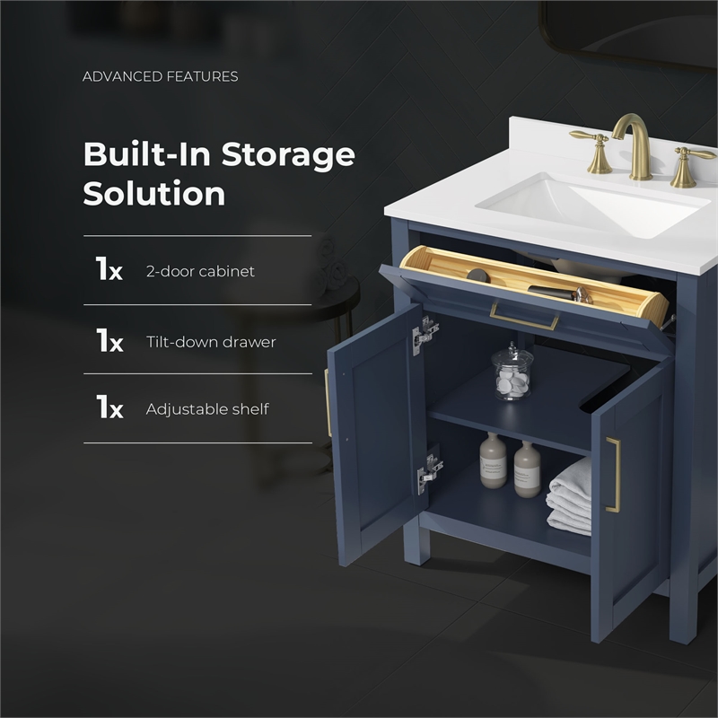 Tahoe 30 in. Bathroom Vanity in Midnight Blue with White Countertop