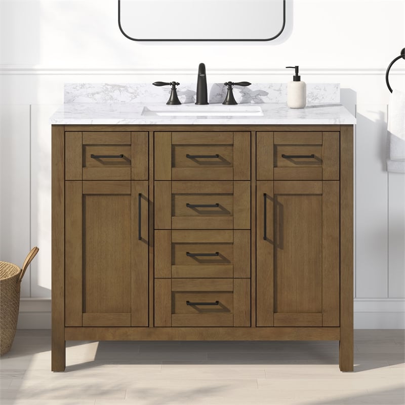 Tahoe 42 in. Bathroom Vanity in Almond Latte with White Countertop