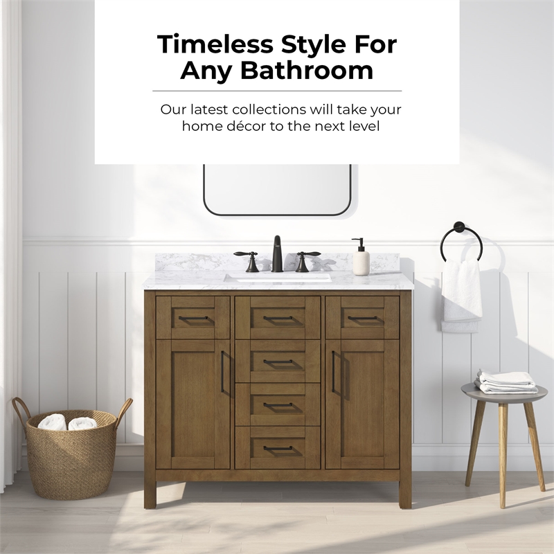 Tahoe 42 in. Bathroom Vanity in Almond Latte with White Countertop