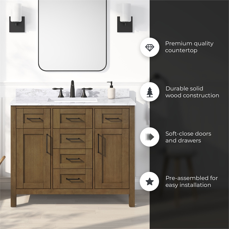 Tahoe 42 in. Bathroom Vanity in Almond Latte with White Countertop
