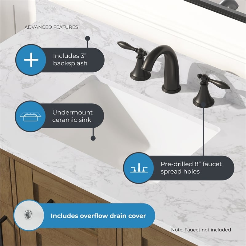 Tahoe 42 in. Bathroom Vanity in Almond Latte with White Countertop