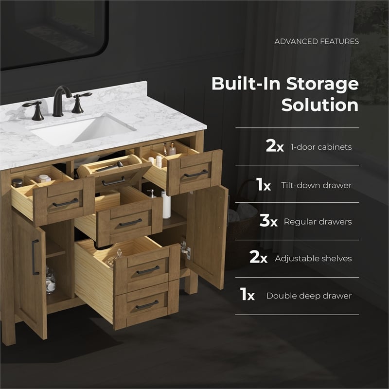 Tahoe 42 in. Bathroom Vanity in Almond Latte with White Countertop