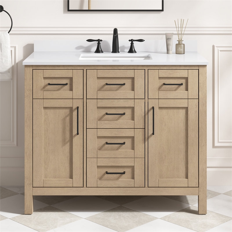Tahoe 42 in. Bathroom Vanity in Sahara Birch with White Countertop