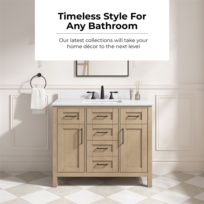 Tahoe 42 in. Bathroom Vanity in Sahara Birch with White Countertop