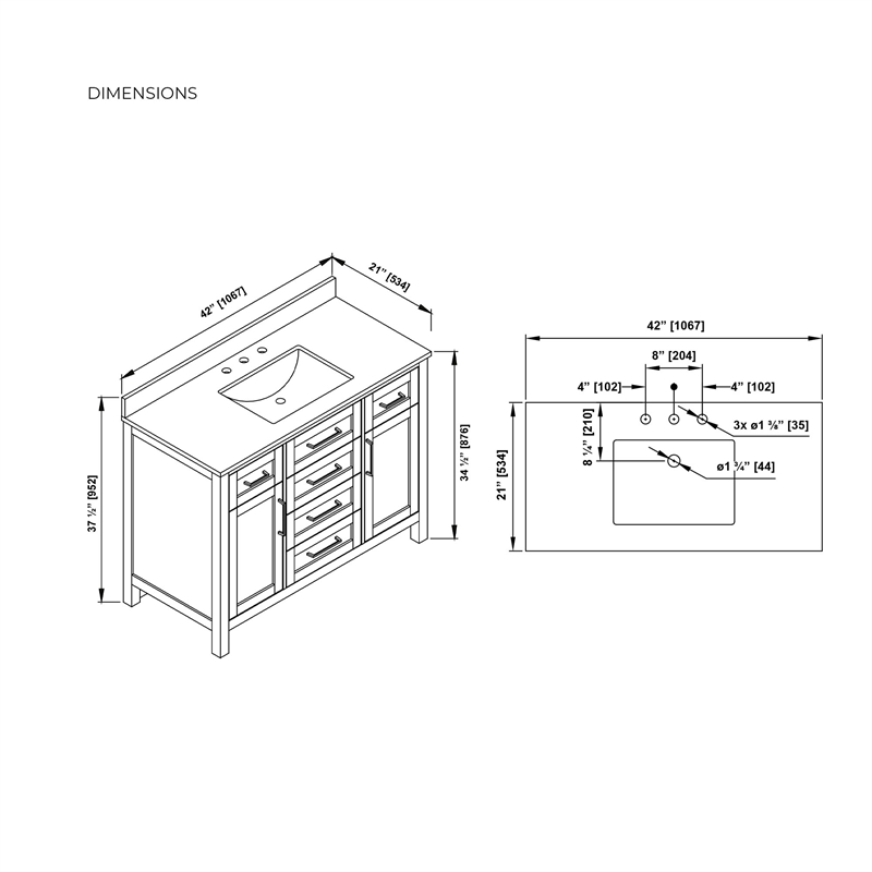 Tahoe 42 in. Bathroom Vanity in Sahara Birch with White Countertop