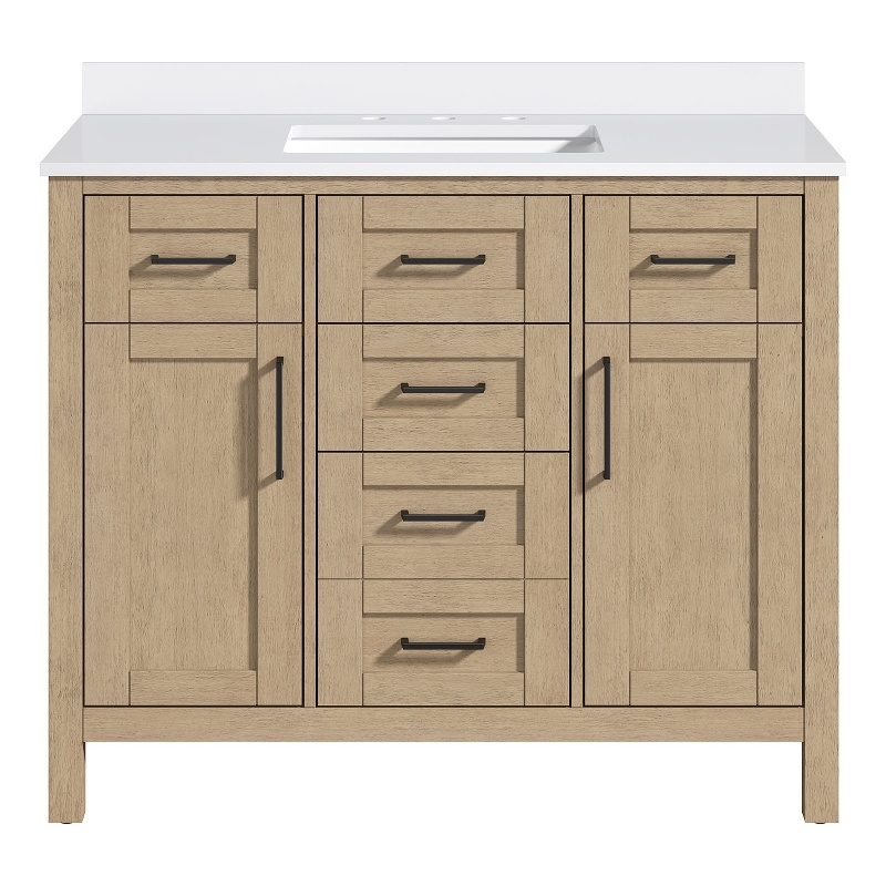 Tahoe 42 in. Bathroom Vanity in Sahara Birch with White Countertop