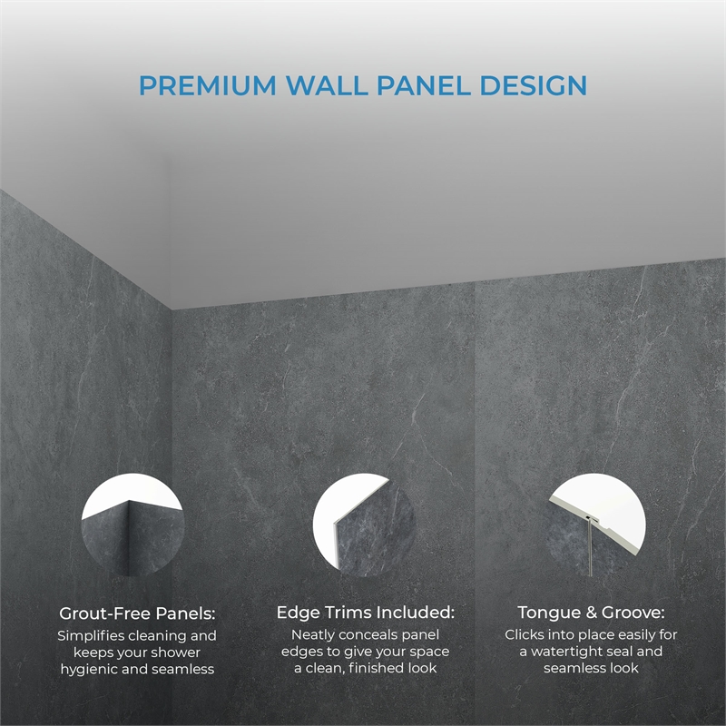 OVE Arroyo Alcove Shower Walls 60 in. x 36 in. x 84 in. in Slate