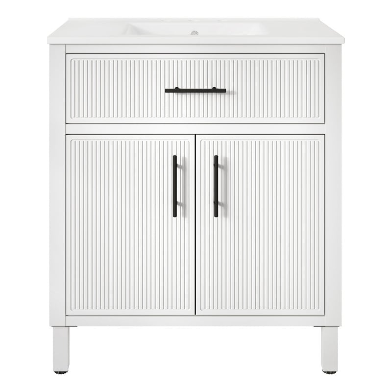 OVE Carissa 30 in. Matte White Bathroom Vanity with White Ceramic Countertop