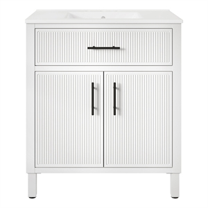 OVE Carissa 30 in. Matte White Bathroom Vanity with White Ceramic Countertop