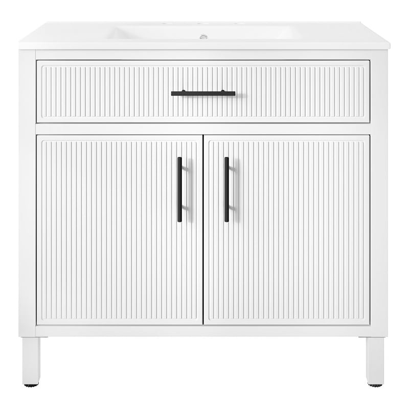 OVE Carissa 36 in. Matte White Bathroom Vanity with White Ceramic Countertop