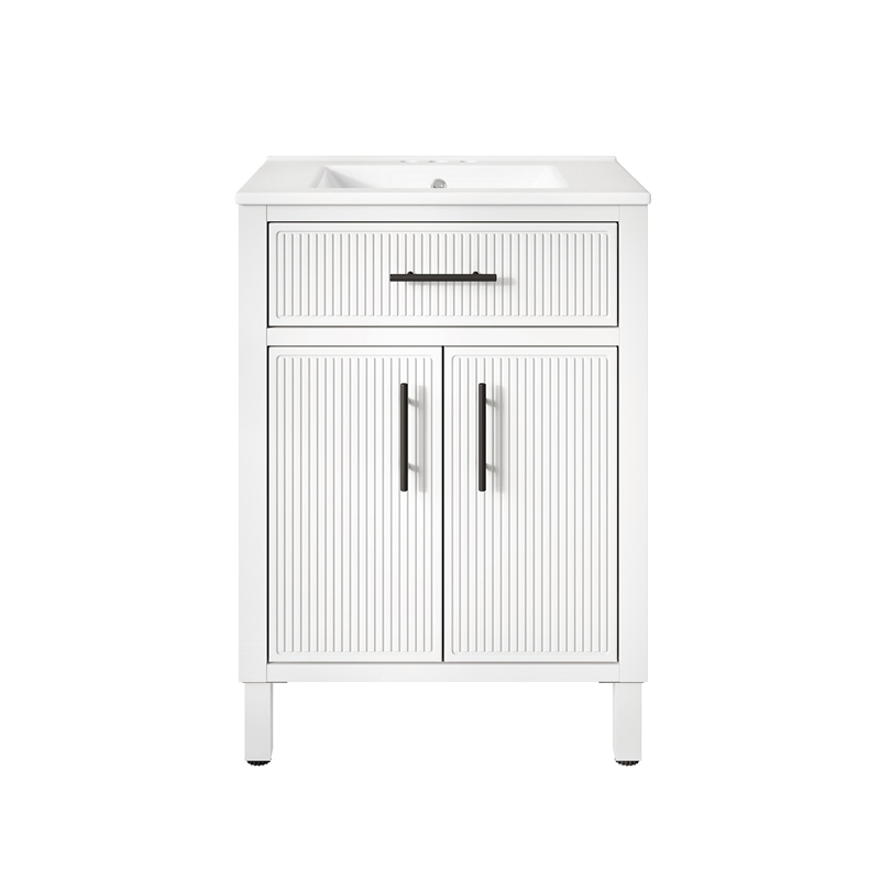OVE Carissa 24 in. Matte White Bathroom Vanity with White Ceramic Countertop