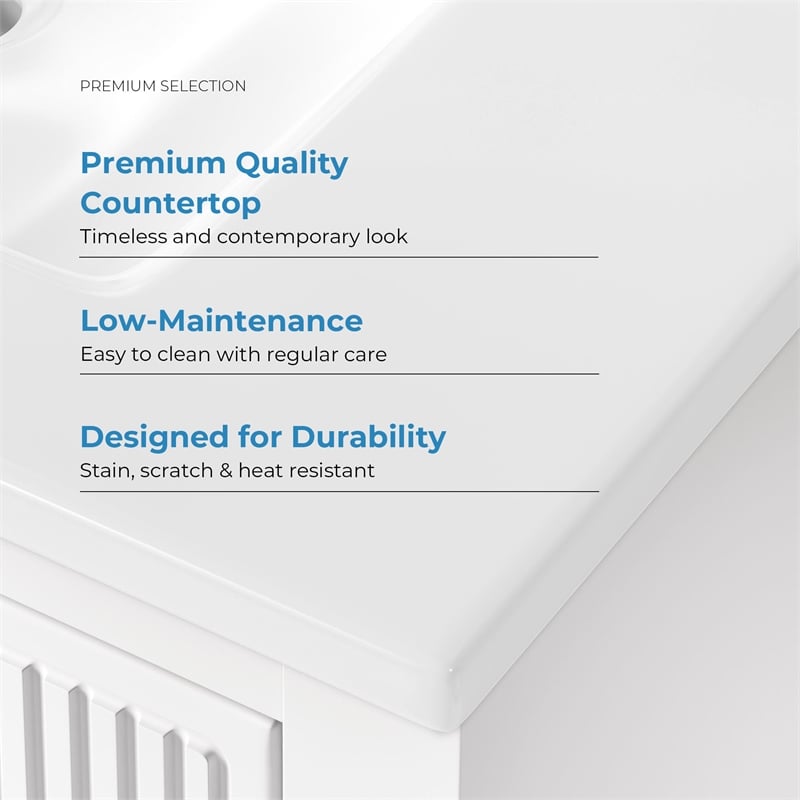 OVE Carissa 24 in. Matte White Bathroom Vanity with White Ceramic Countertop