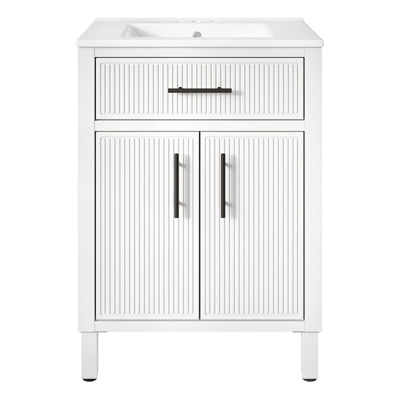 OVE Carissa 24 in. Matte White Bathroom Vanity with White Ceramic Countertop