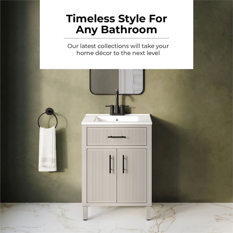 OVE Carissa 24 in. Creamy White Bathroom Vanity with White Ceramic Countertop