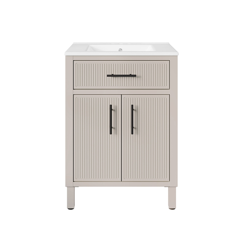 OVE Carissa 24 in. Creamy White Bathroom Vanity with White Ceramic Countertop
