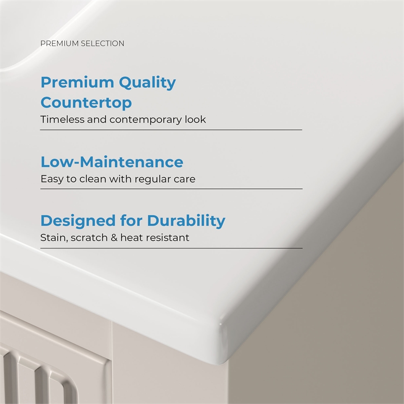 OVE Carissa 24 in. Creamy White Bathroom Vanity with White Ceramic Countertop
