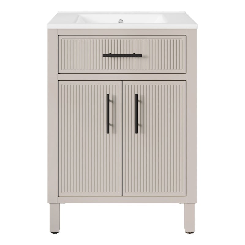 OVE Carissa 24 in. Creamy White Bathroom Vanity with White Ceramic Countertop