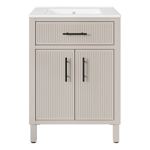 OVE Carissa 24 in. Creamy White Bathroom Vanity with White Ceramic Countertop