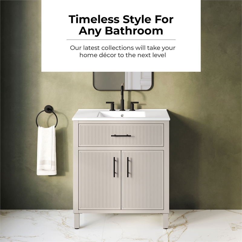 OVE Carissa 30 in. Creamy White Bathroom Vanity with White Ceramic Countertop