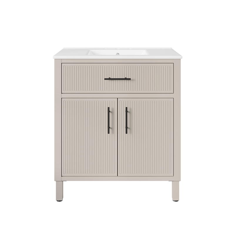 OVE Carissa 30 in. Creamy White Bathroom Vanity with White Ceramic Countertop