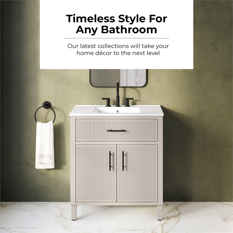 OVE Carissa 30 in. Creamy White Bathroom Vanity with White Ceramic Countertop