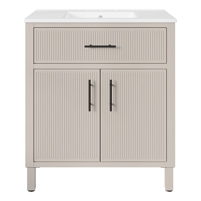 OVE Carissa 30 in. Creamy White Bathroom Vanity with White Ceramic Countertop