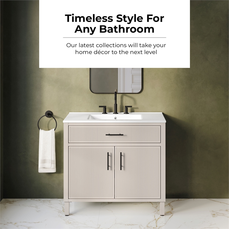 OVE Carissa 36 in. Creamy White Bathroom Vanity with White Ceramic Countertop