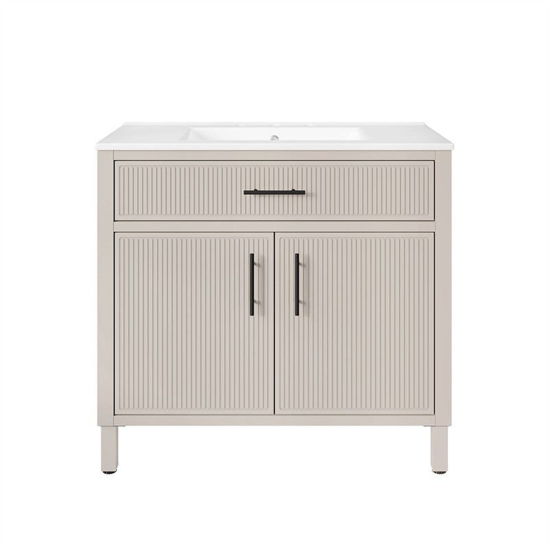 OVE Carissa 36 in. Creamy White Bathroom Vanity with White Ceramic Countertop
