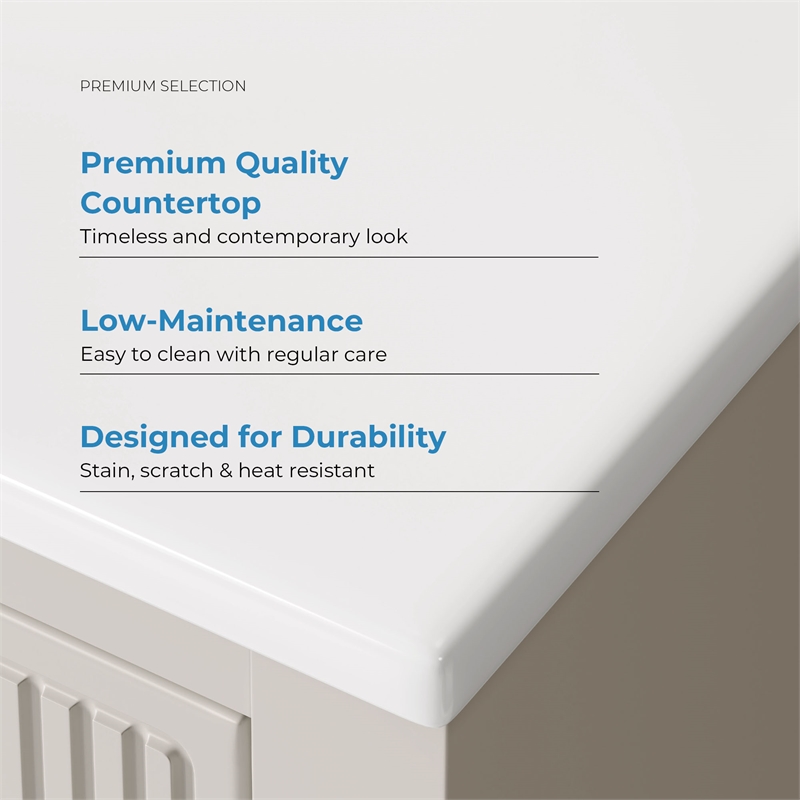 OVE Carissa 36 in. Creamy White Bathroom Vanity with White Ceramic Countertop