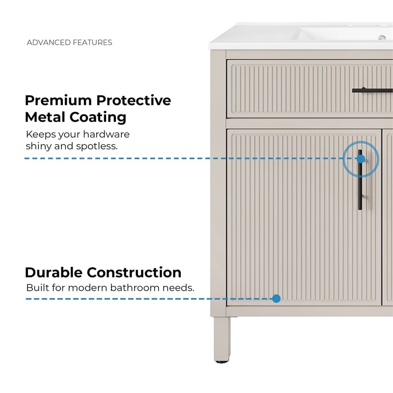 OVE Carissa 36 in. Creamy White Bathroom Vanity with White Ceramic Countertop