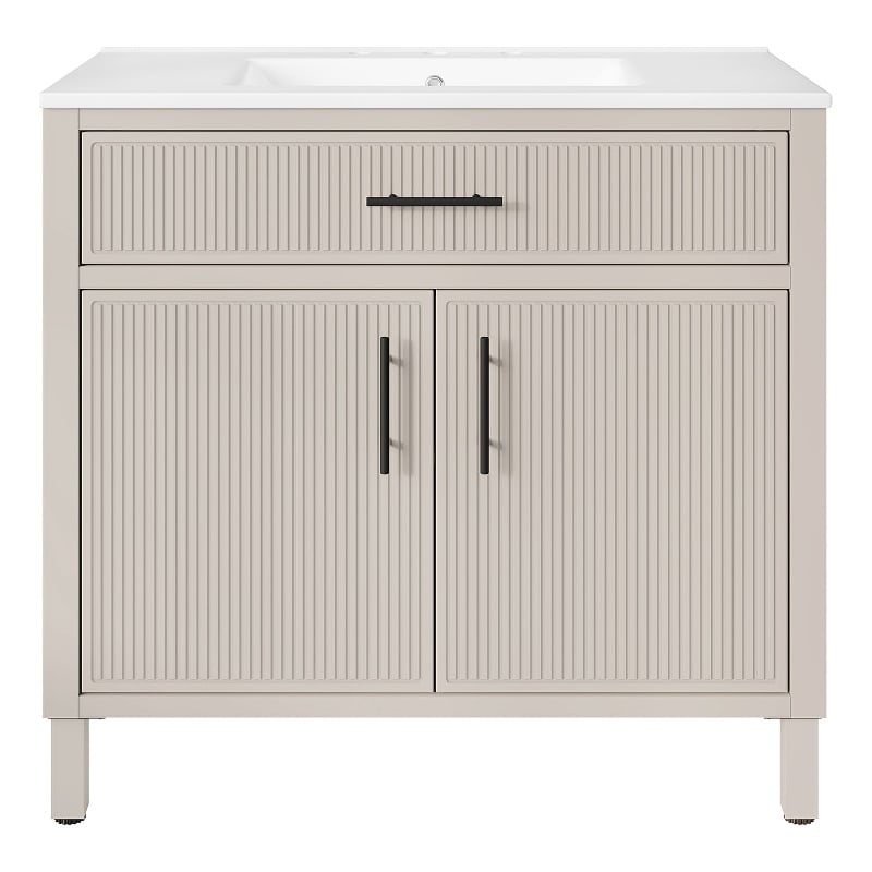 OVE Carissa 36 in. Creamy White Bathroom Vanity with White Ceramic Countertop