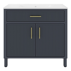 OVE Carissa 36 in. Indigo Blue Bathroom Vanity with White Ceramic Countertop