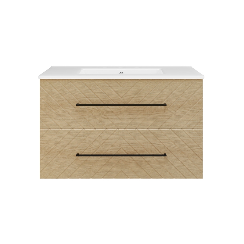 OVE Dahlia 36 in. Bathroom Vanity in Desert Oak with White Ceramic Countertop