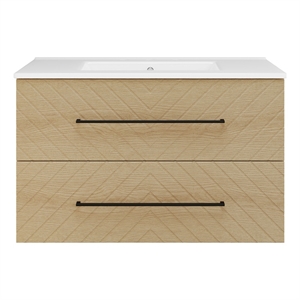 OVE Dahlia 36 in. Bathroom Vanity in Desert Oak with White Ceramic Countertop