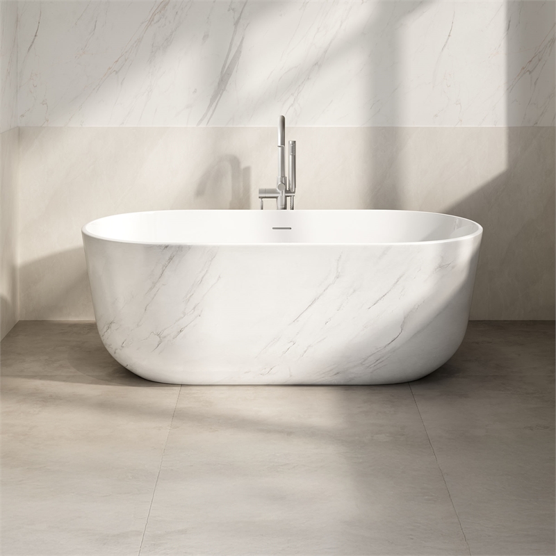 OVE Sophia 59 in. Freestanding Bathtub in Carrara Marble Finish