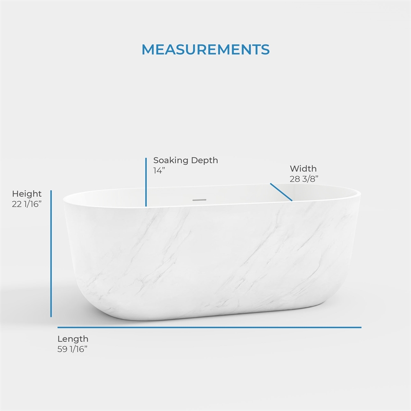 OVE Sophia 59 in. Freestanding Bathtub in Carrara Marble Finish