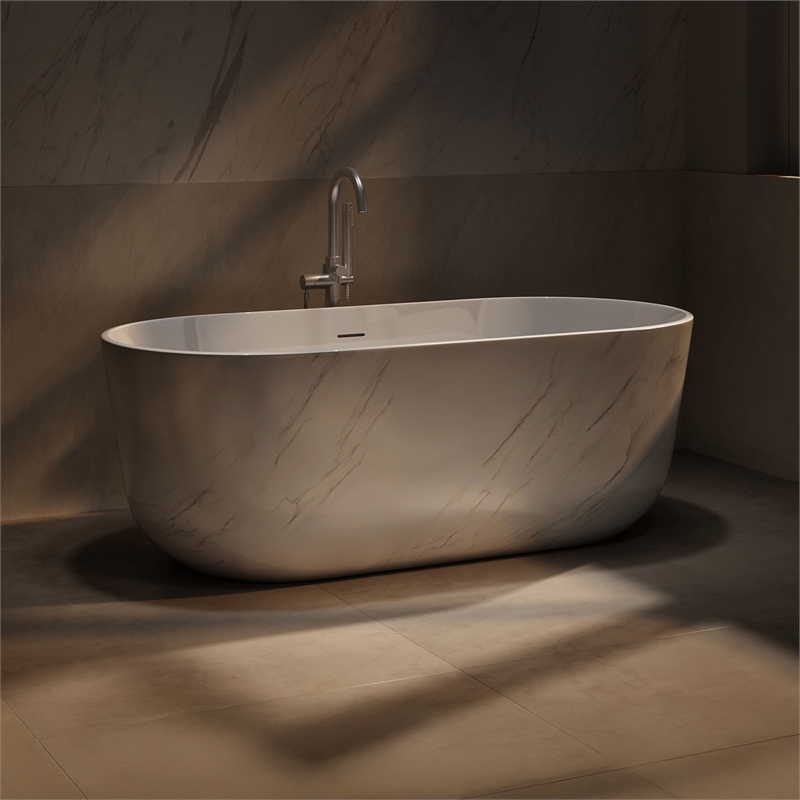 OVE Sophia 59 in. Freestanding Bathtub in Carrara Marble Finish
