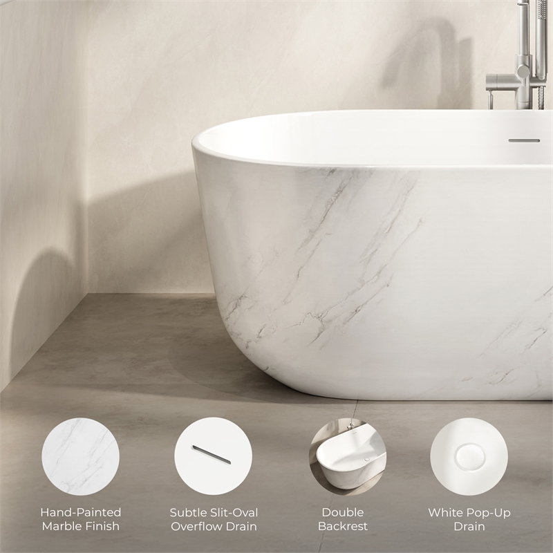 OVE Sophia 59 in. Freestanding Bathtub in Carrara Marble Finish