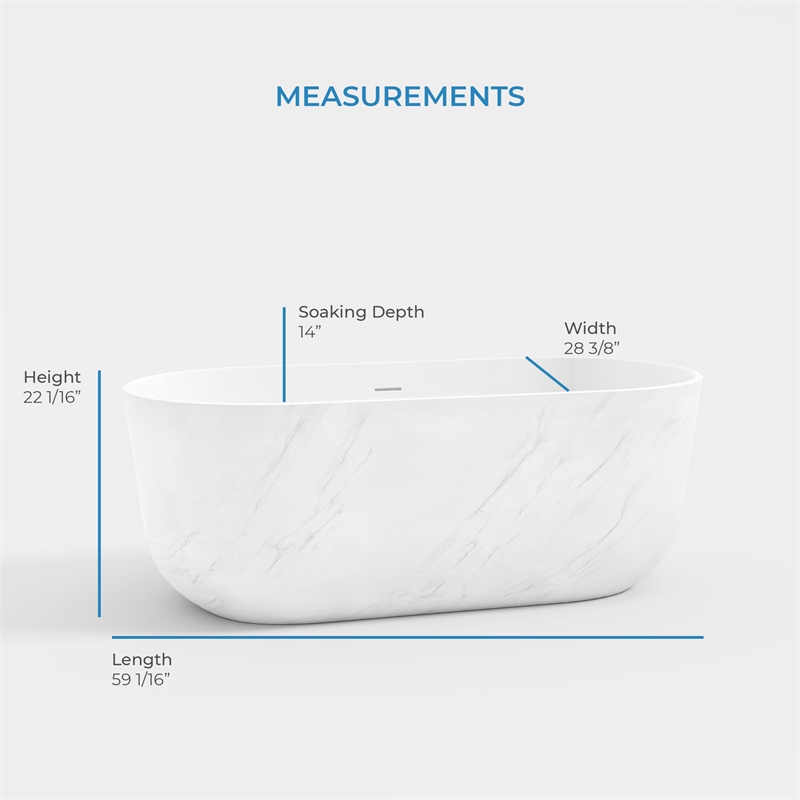 OVE Sophia 59 in. Freestanding Bathtub in Carrara Marble Finish