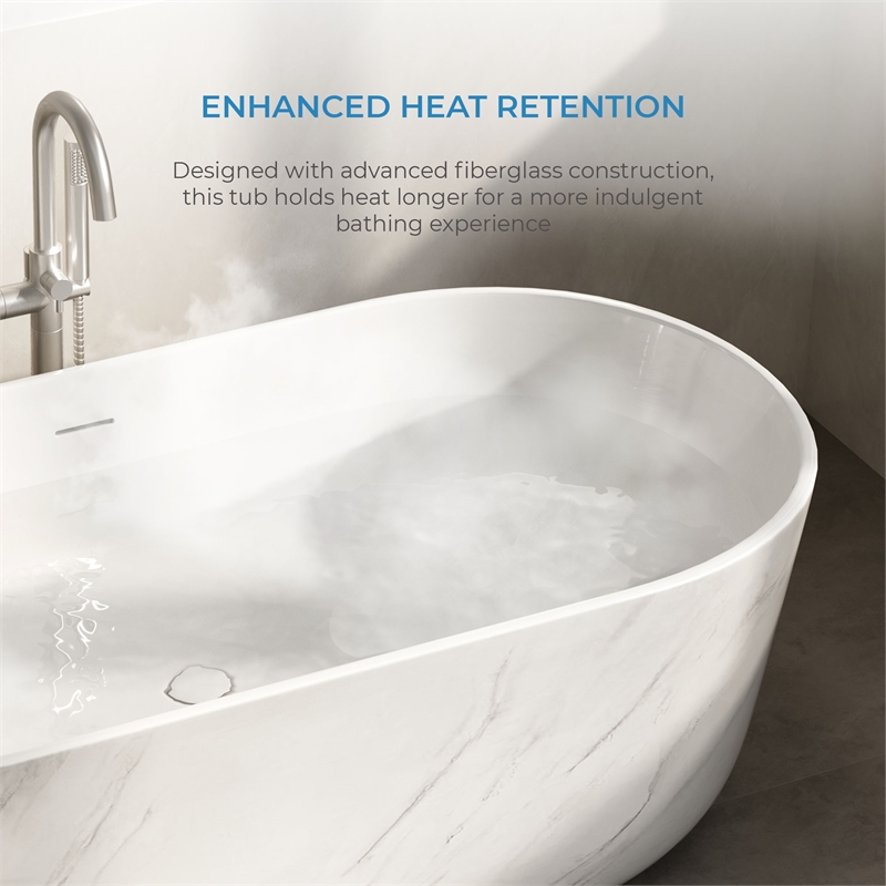 OVE Sophia 59 in. Freestanding Bathtub in Carrara Marble Finish