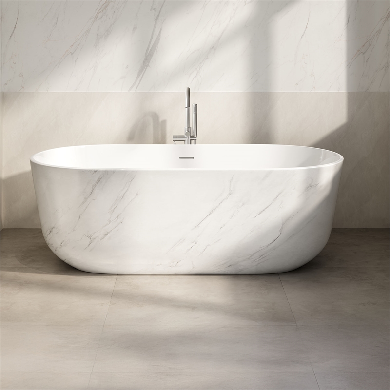 OVE Sophia 67 in. Freestanding Bathtub in Carrara Marble Finish